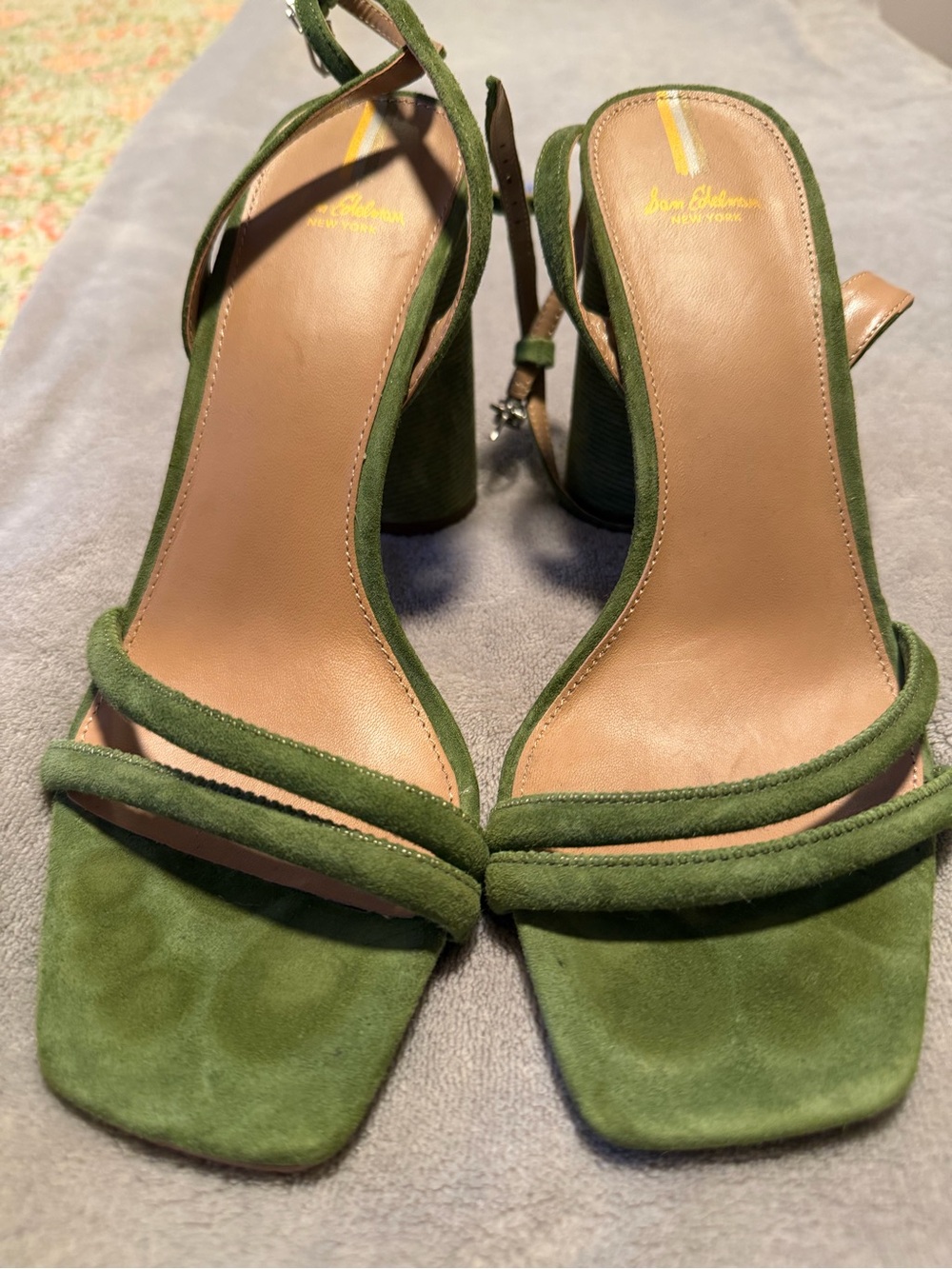 Sam Edelman Olive Green Suede Block Heel Sandals - Picture 9 of 13